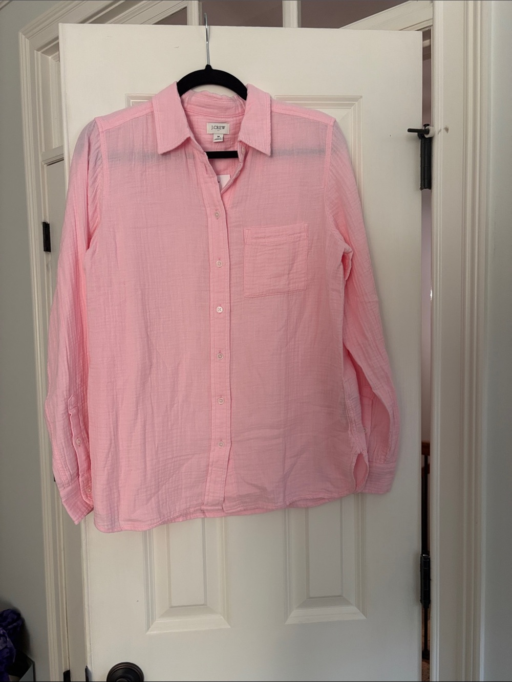J. Crew women’s Light Pink Long-Sleeve Button-Down Shirt in knit gauze